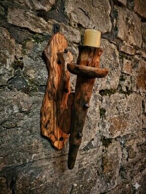 Vintage Rustic Wood Wall Sconce Candle Holder Made In Spain